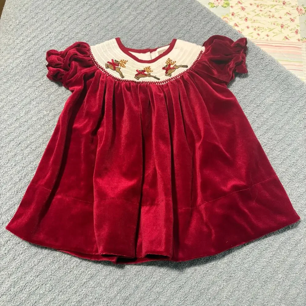 Vintage/Lil Cactus/Smoked Dress/Red/3-6 months/ Christmas Raindeer